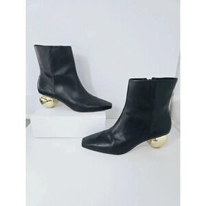 Cult Gaia Mari Black Leather Pointed Square Toe Bootie Knob Ankle Boots 40 10